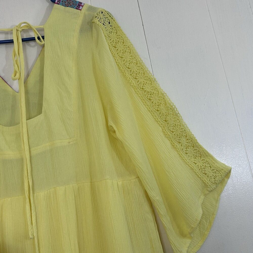 White Mark Dress Size M Yellow Boho Mini Dress Size Medium Bohemian Bell Slevees - Picture 8 of 13